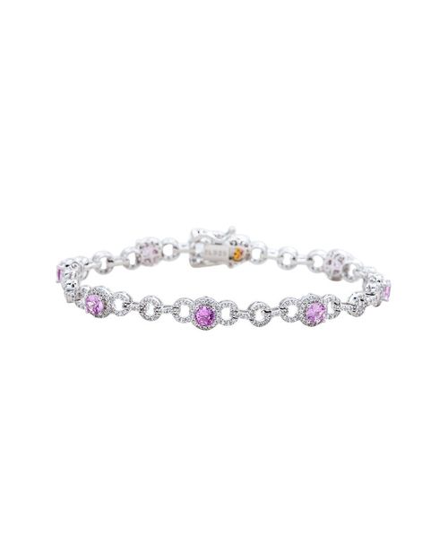 Silver 3.86 Ct. Tw. Diamond & Pink Sapphire Tennis Bracelet