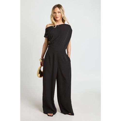 Boohoo Womens Petite Asymmetric Wide Leg Jumpsuit - Black