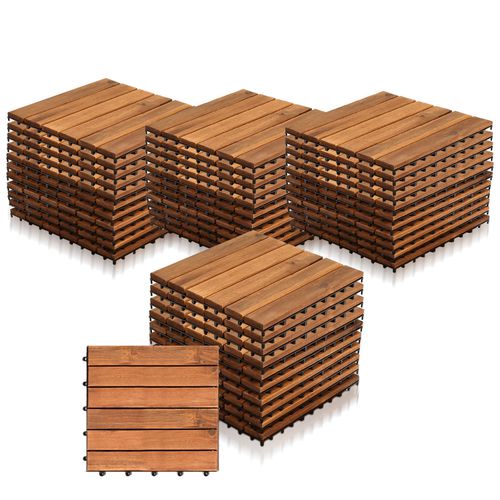 TEMU 11-55pcs Wooden Tiles 6 Slats Wood-plastic Patio Tiles For Garden Floor Decoration Floor Mat With Drainage And Easy-install 30x30c