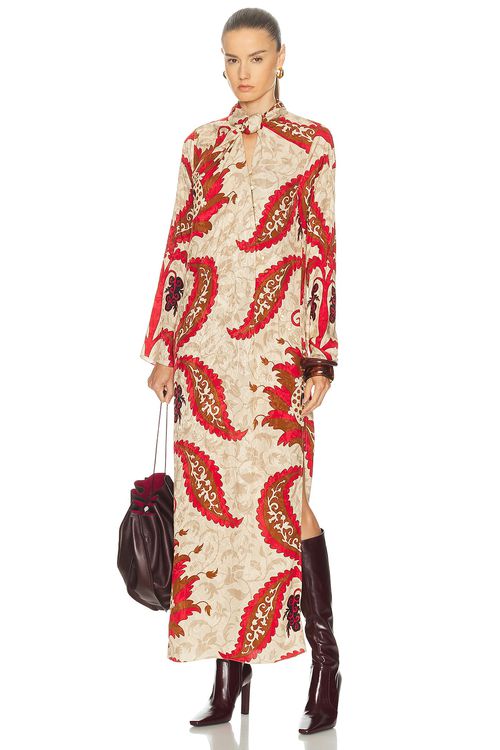 Johanna Ortiz Sand Esencia Femenina Midi Dress in Cream,Red