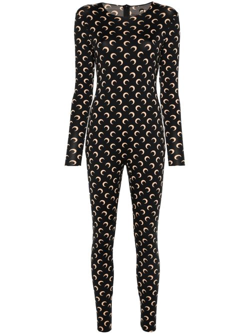Moon-print jersey catsuit - Black