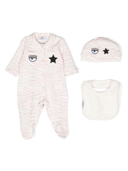 Zebra-print cotton babygrow set - Pink
