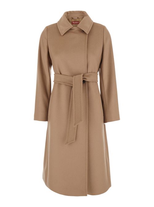 Pure Wool with Front Belt Coat — Beige