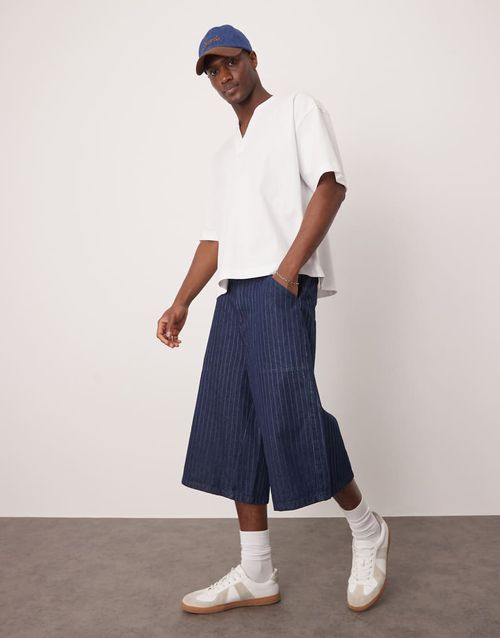 ASOS DESIGN striped denim jorts in rinse wash-Blue