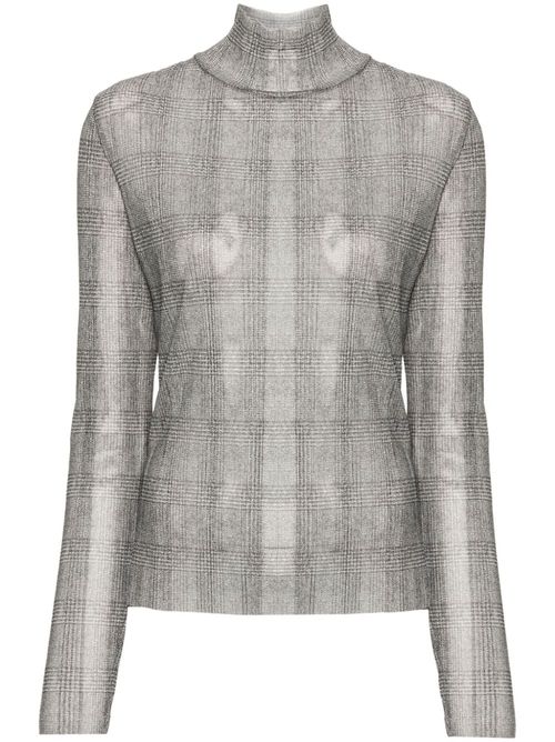 Plissé-details checked T-shirt - Grey