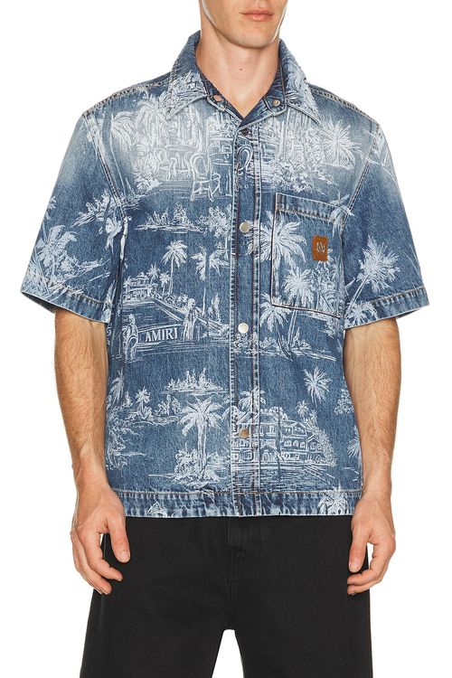 Amiri Chateau Palms Denim Shirt in Harbor Indigo - Blue. M also in
