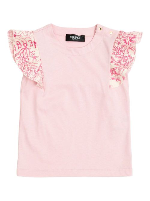 Versace Kids Underwater Barocco ruffle-sleeve T-shirt - Pink