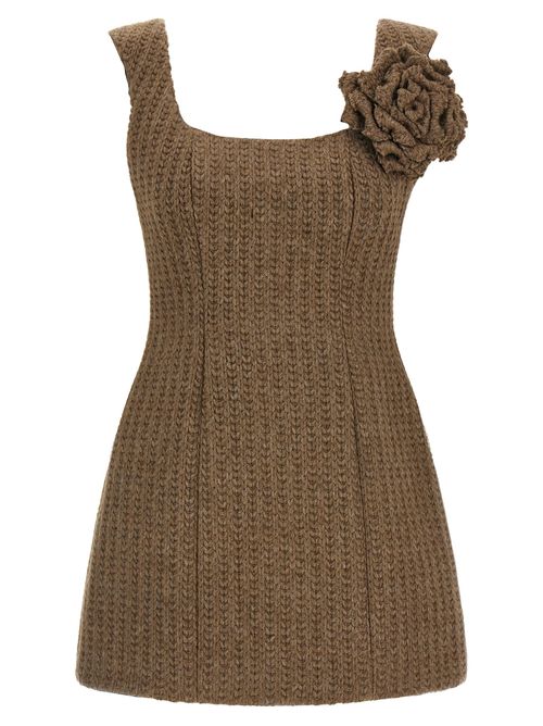 Knitted Wool with Removable Brooch Dress — Brown