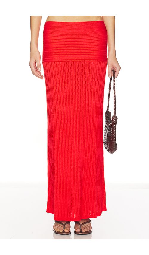 Lovers and Friends Shania Pointelle Maxi Skirt in Red. XL. Also in XS, XXS, S