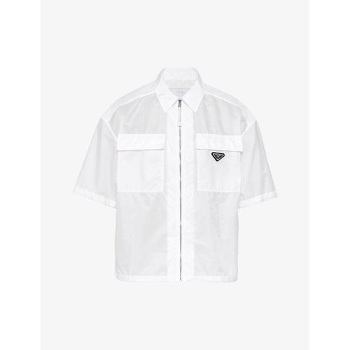 Mens White Re-Nylon Oversized-fit Recycled-nylon Shirt
