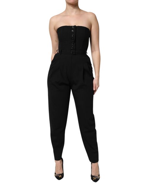 Strapless Wool Jumpsuit Dress — Black