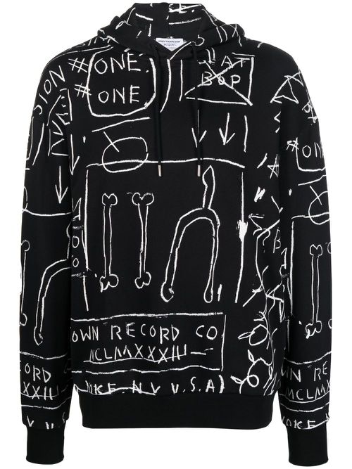 Graphic-print cotton hoodie - Black