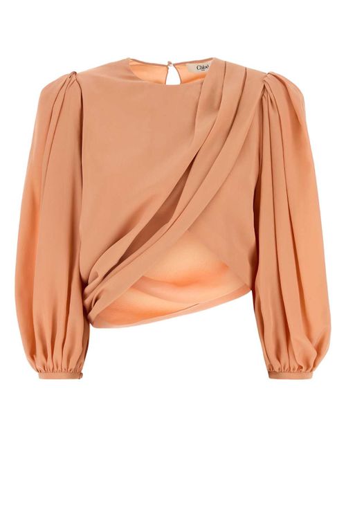 Draped Silk Crepe Blouse — Pink