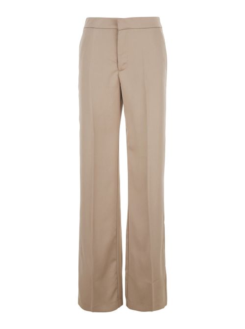 Front Pleat Tech Fabric Trousers — Beige