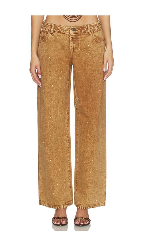 Leslie Amon x REVOLVE Denim Rhinestone Festival Pants in Gunmetal. S also in XS