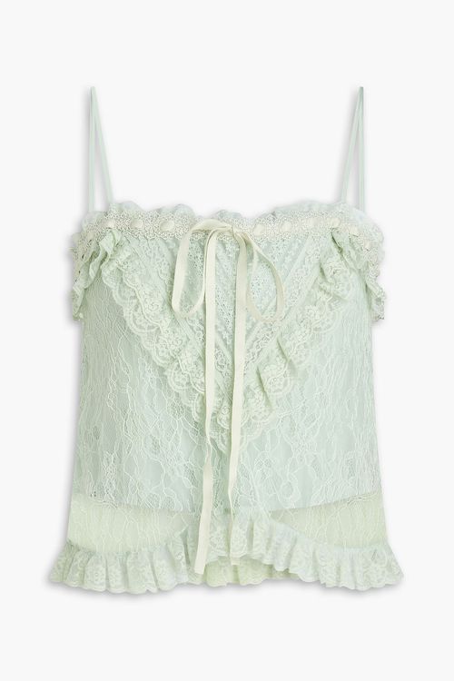 Alice Olivia - Alessia ruffled corded lace top - Green - US 4