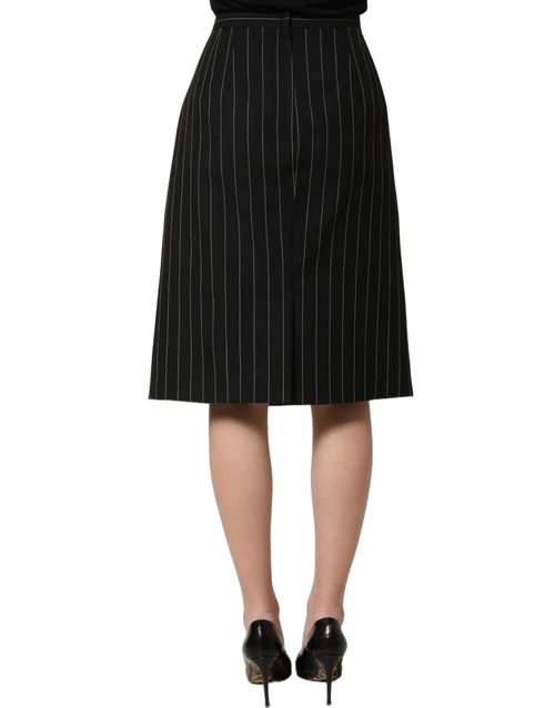 Pinstriped Virgin Wool Skirt — Black