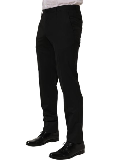 Virgin Wool Tapered Trousers — Black