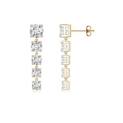 Angara 2.44 CTW Graduated Round Diamond Five-Stone Dangle Earrings in 18K Yellow Gold