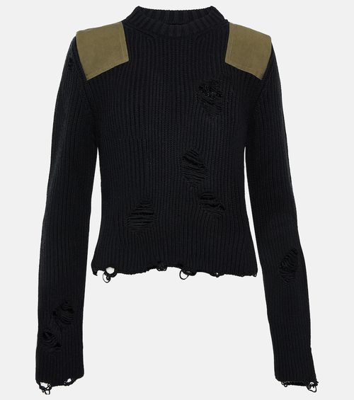 Distressed cotton and wool sweater