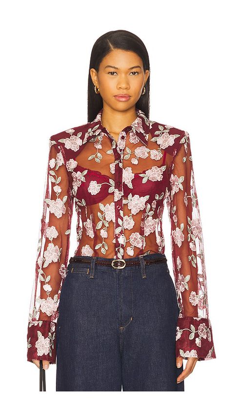ROTATE Mesh Fitted Shirt in Burgundy.  44. Also in 32, 34, 36, 38