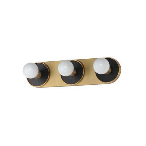 Hollywood 3-Light Wall Sconce in Black with Natural Aged Bra