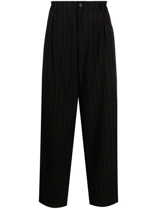Pleated pinstripe drop-crotch trousers