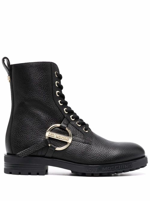 Logo-plaque lace-up boots - Black