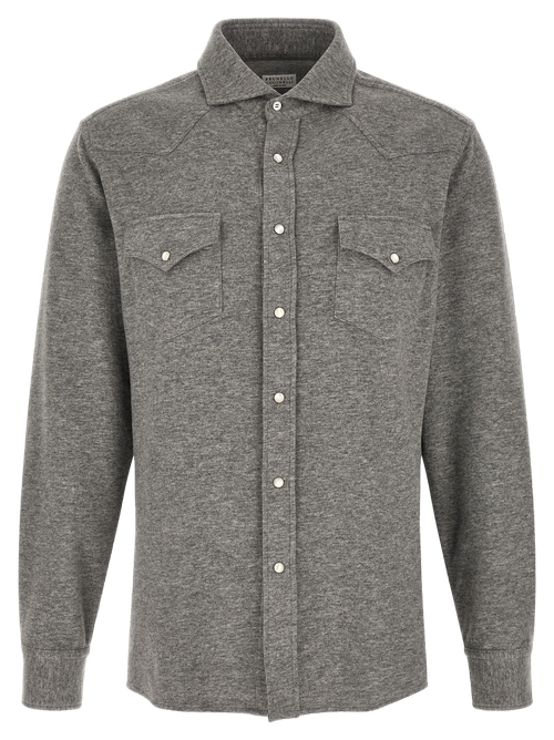 Cashmere-Cotton Mélange Shirt — Gray
