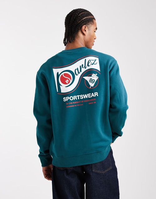 Screen printed sports graphic logo sweatshirt with back print in green-Blue