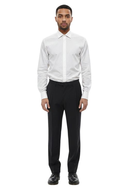 Black Regular Flat Front Pants