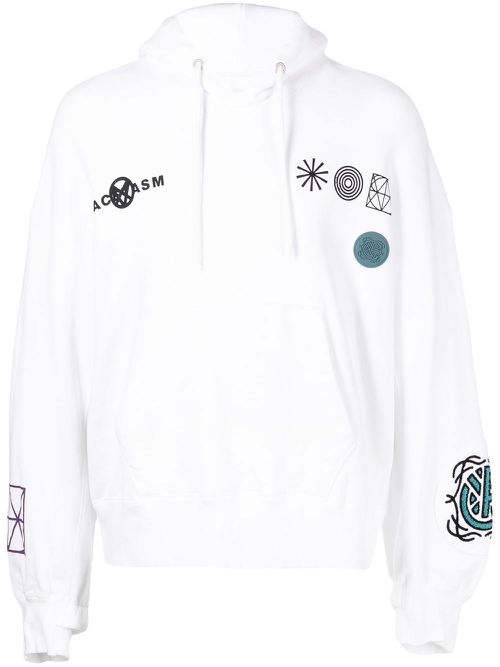 Embroidered drawstring-fastening hoodie - White