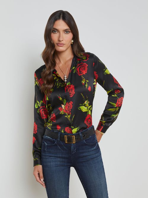 Tyler Silk Blouse Top In Black