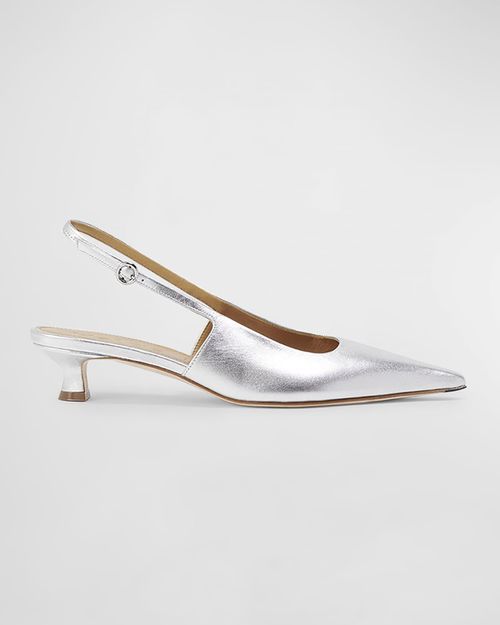 Catrina Leather Kitten-Heel Slingback Pumps