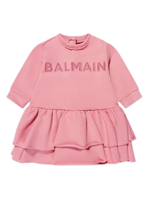 Logo-embroidered tiered dress - Pink
