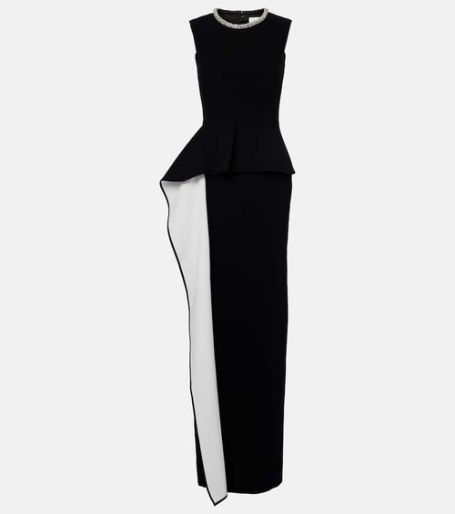 Embellished peplum satin crêpe gown