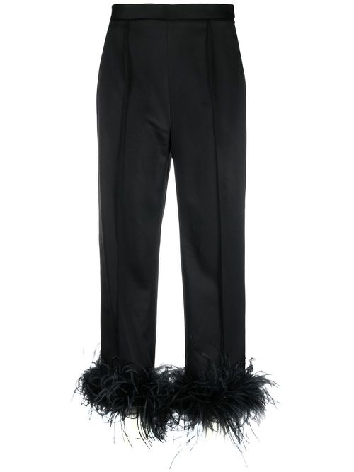 Feather-trim cropped trousers - Black
