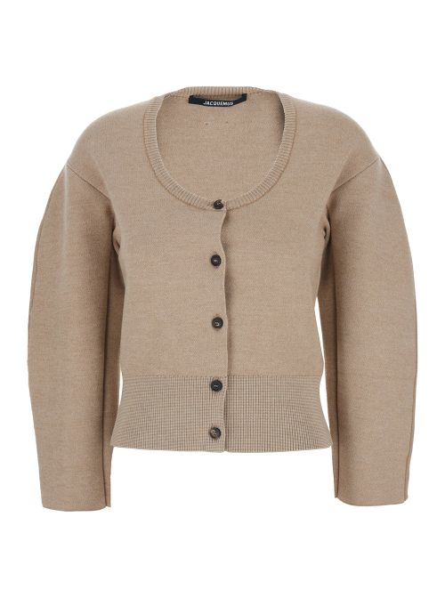 Wool Blend Ribbed Cardigan — Beige