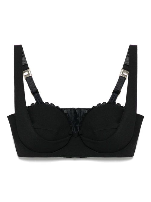 Elisabetta Franchi embroidered-scallop crepe bra top - Black
