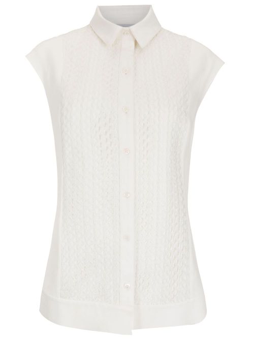 Cap-sleeved button-up shirt - White