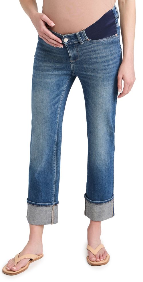 Patti Straight Maternity Jeans: High Rise Ankle Hulton Cuffed