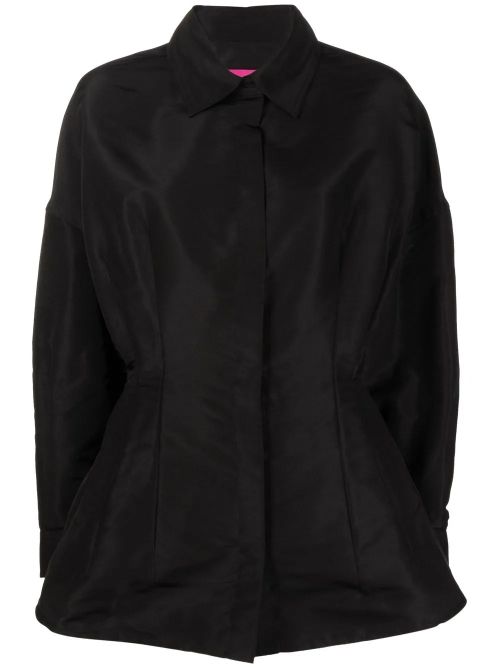 Gathered-Detail Faille Shirt Jacket — Black