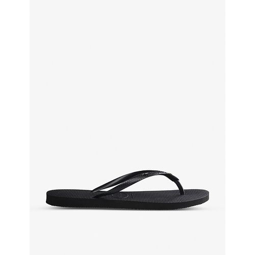 Womens Black Slim Crystal-embellished Rubber Flip-flops