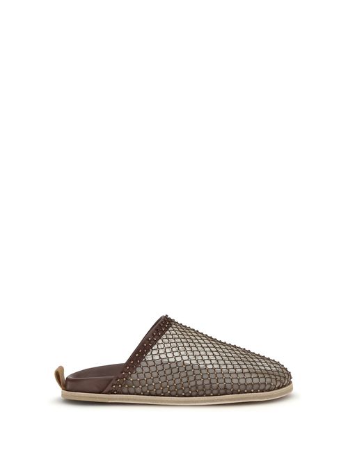 Mesh with Rhinestones Mule — Brown