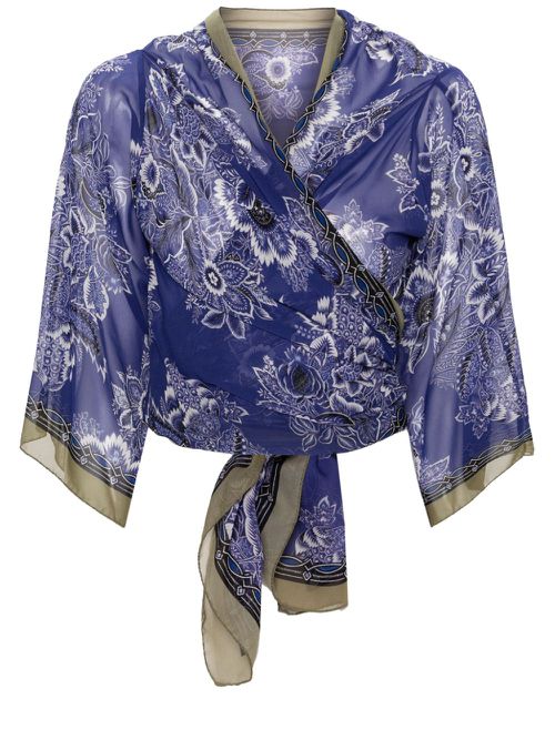 Floral-print tied blouse - Blue