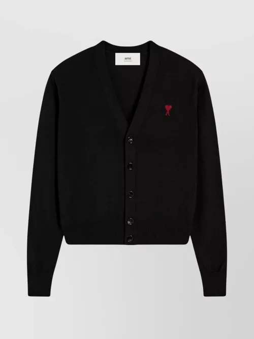 Ami Paris - heart cardigan with ribbed cuffs and v-neckline