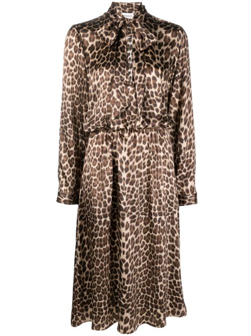 Leopard-print silk midi dress - Brown