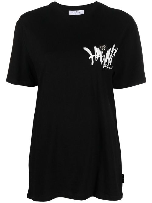 Hawaii-print long-line T-shirt - Black