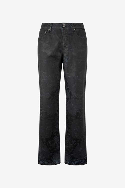 Jeans With Floral Pattern And Discoloration