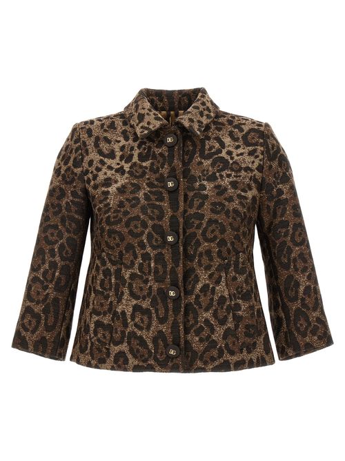Leopard Jacquard Virgin Wool Blazer — Brown